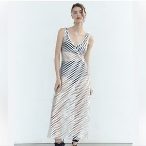 NWT ZARA SILVER LONG MESH DRESS  SILVER - REF. 0085/042